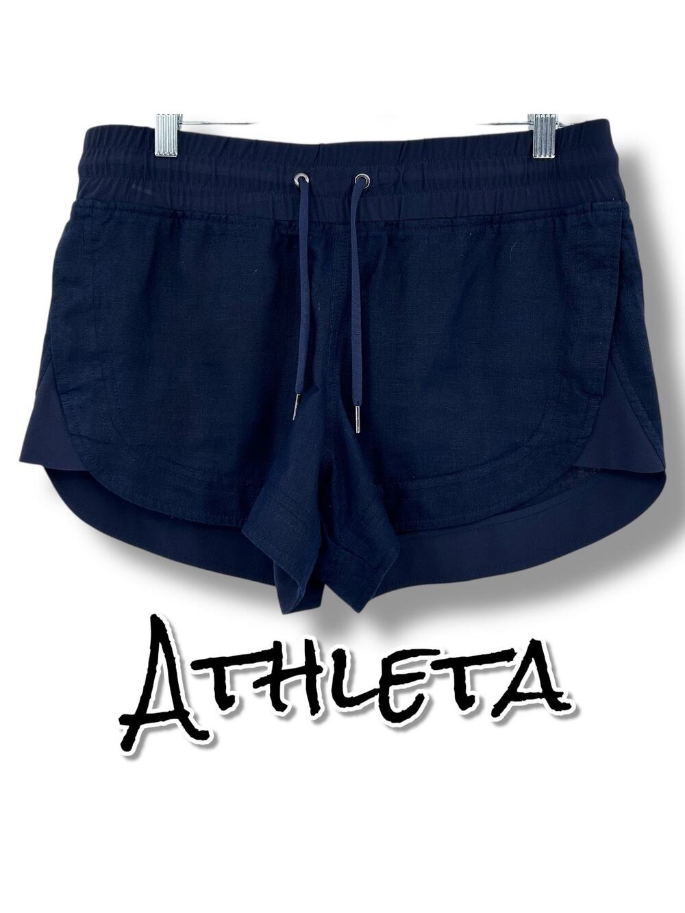 Athleta Cabo Linen Pull‑On 4″ Short Navy Blue Linen Elastic Women’s Size 6